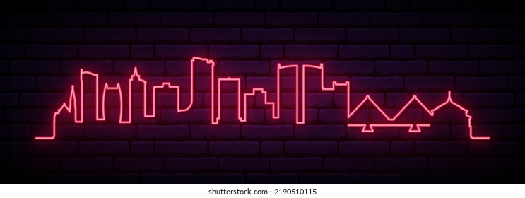 Red neon skyline of Dar es Salaam. Bright Dar es Salaam City long banner. Vector illustration.