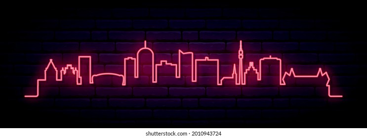 Red neon skyline of Dortmund. Bright Dortmund City long banner. Vector illustration.