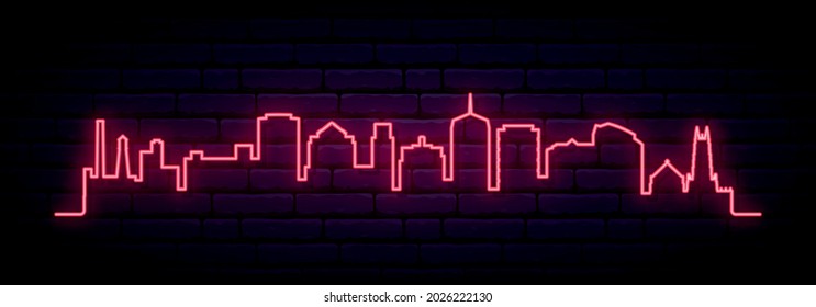 Red neon skyline of Durham. Bright Durham City long banner. Vector illustration.