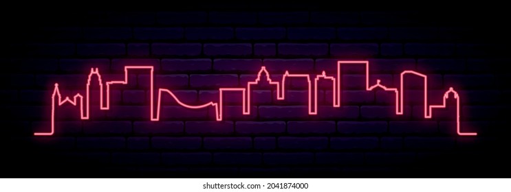 Red neon skyline of El Paso. Bright El Paso City long banner. Vector illustration.