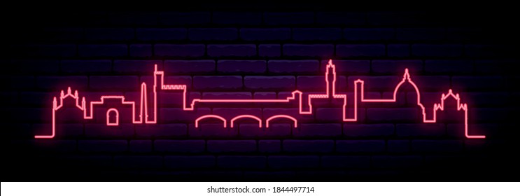 Red neon skyline of Florence. Bright Florence City long banner. Vector illustration.