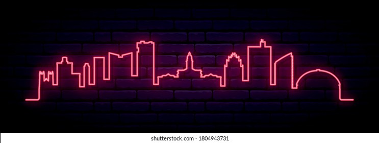 Red neon skyline of Fort Worth. Bright Fort Worth City long banner. Vector illustration.