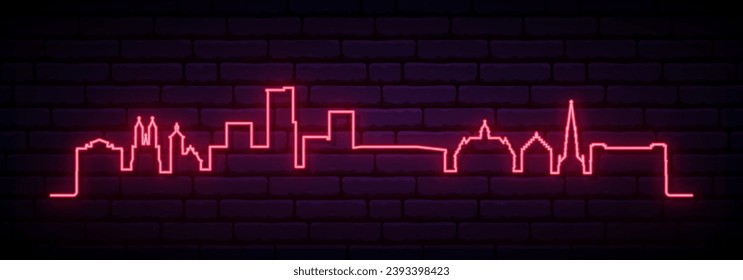 Red neon skyline of Freiburg. Bright Freiburg, Germany long banner. Vector illustration.
