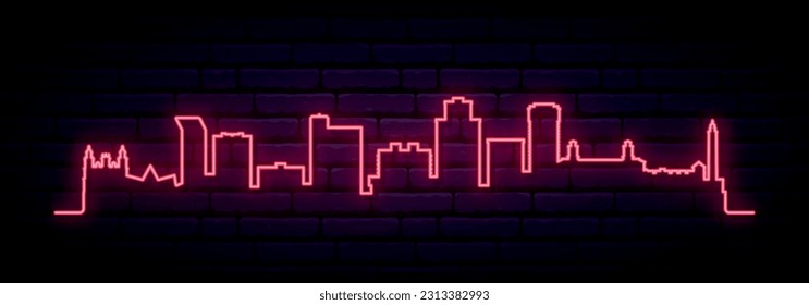 Red neon skyline of Gran Canaria. Bright Gran Canaria long banner. Vector illustration.