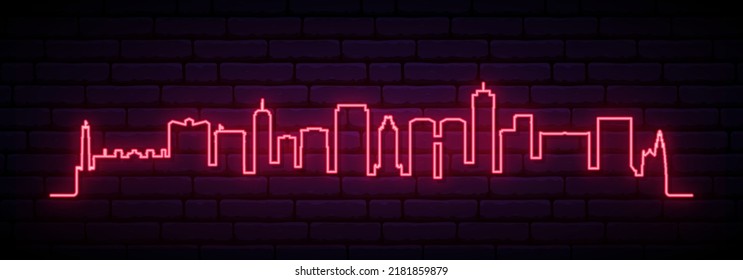 Red neon skyline of Hamilton. Bright Hamilton City long banner. Vector illustration.