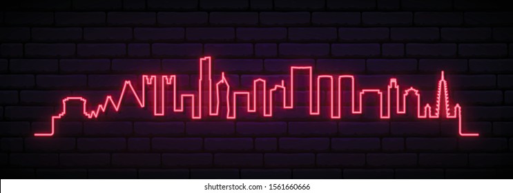 Red neon skyline of Hanoi city. Bright Hanoi long banner. Vector illustration.