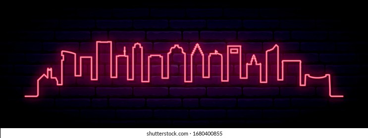 Red neon skyline of Houston city. Bright Houston long banner. Vector illustration.