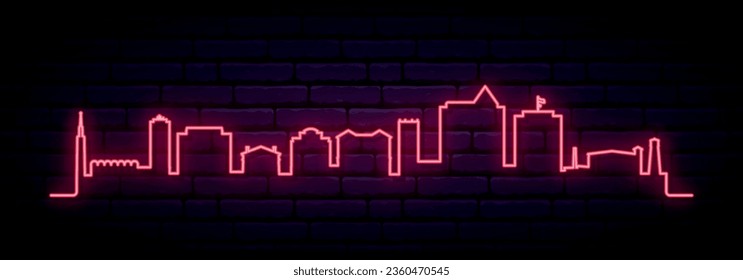 Skyline de neón rojo de Huntsville. Brillante Huntsville, largo cartel de AL. Ilustración vectorial.