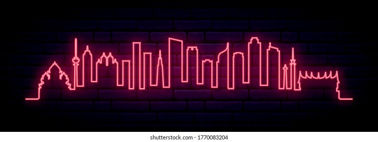 Red neon skyline of Jakarta city. Bright Jakarta long banner. Vector illustration.