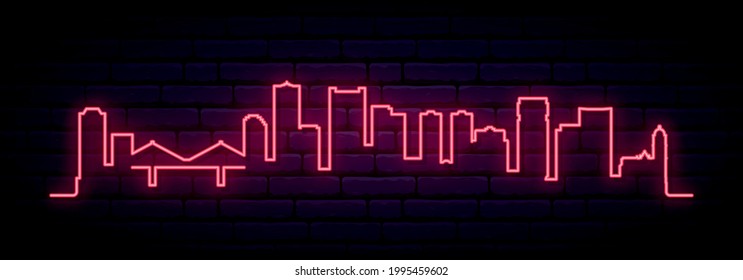 Red neon skyline of La Paz. Bright La Paz City long banner. Vector illustration.