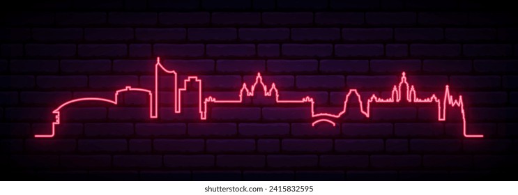 Red neon skyline of Leipzig. Bright Leipzig, Germany long banner. Vector illustration.