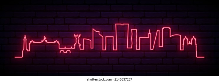 Red neon skyline of Lima. Bright Lima City long banner. Vector illustration.