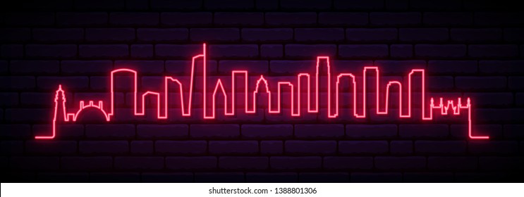 Red neon skyline of Los Angeles city. Bright Los Angeles long banner. Vector illustration.