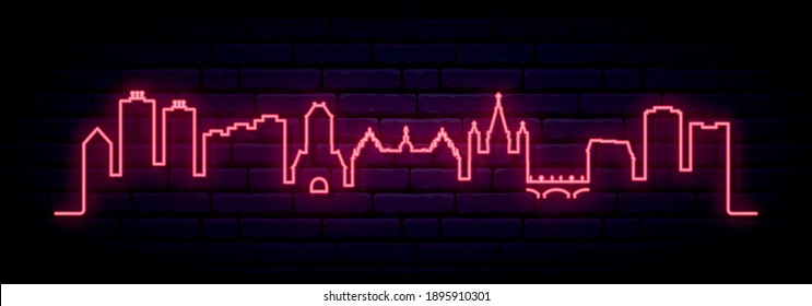 Red neon skyline of Mainz. Bright Mainz City long banner. Vector illustration.