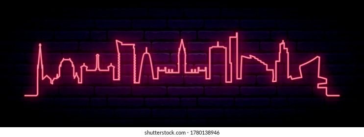 Red neon skyline of Manchester city. Bright Manchester long banner. Vector illustration.