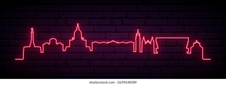 Red neon skyline of Messina. Bright Messina City long banner. Vector illustration.