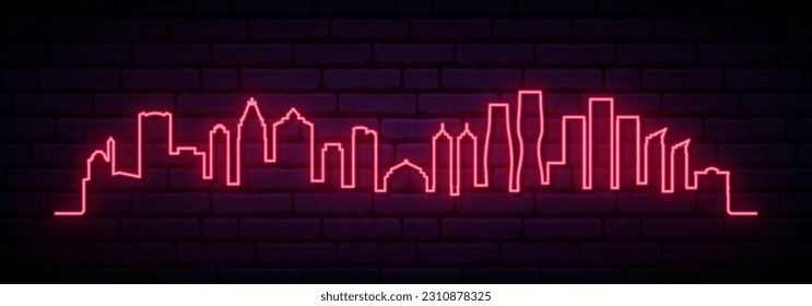 Red neon skyline of Mississauga. Bright Mississauga long banner. Vector illustration.