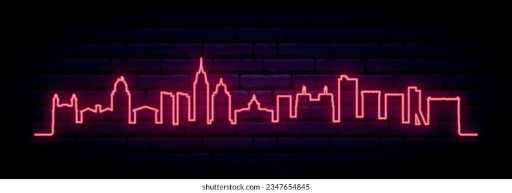Red neon skyline of Mobile. Bright Mobile, Alabama long banner. Vector illustration.