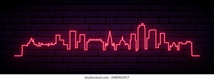 Rote Neon-Skyline von Nantes. Bright Nantes, Frankreich langer Banner. Vektorillustration.