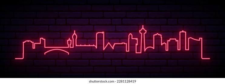 Red neon skyline of Niagara Falls. Bright Niagara Falls, Ontario long banner. Vector illustration.