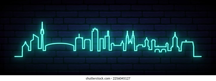 Red neon skyline of Nuremberg. Bright Nuremberg City long banner. Vector illustration.