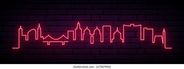 Red neon skyline of Oakland. Bright Oakland City long banner. Vector illustration.