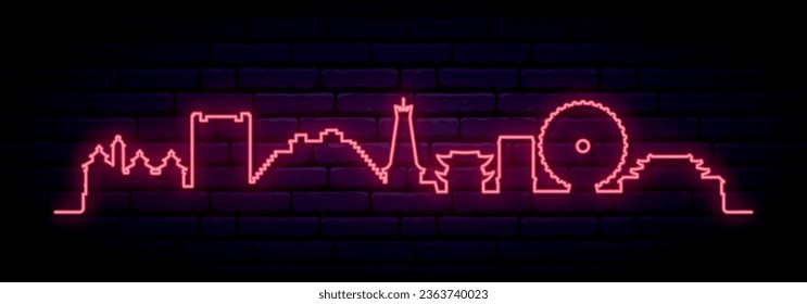 Red neon skyline of Okinawa. Bright Okinawa long banner. Vector illustration.