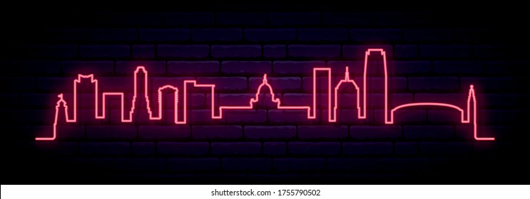 Red neon skyline of Oklahoma City  city. Bright Oklahoma City  long banner. Vector illustration.