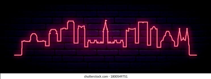 Red neon skyline of Ottawa. Bright Ottawa City long banner. Vector illustration.