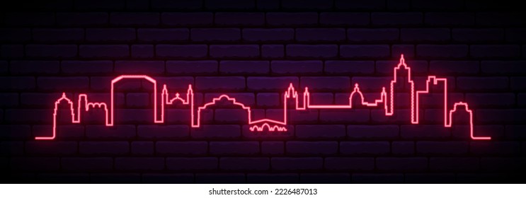 Red neon skyline of Palermo. Bright Palermo City long banner. Vector illustration.