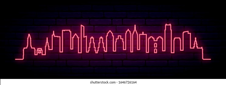 Red neon skyline of Philadelphia city. Bright Philadelphia long banner. Vector illustration.