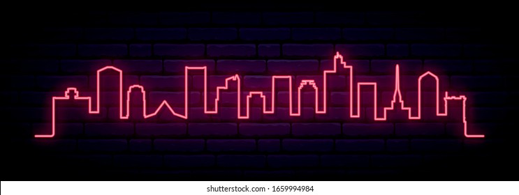 Red neon skyline of Phoenix city. Bright Phoenix long banner. Vector illustration.