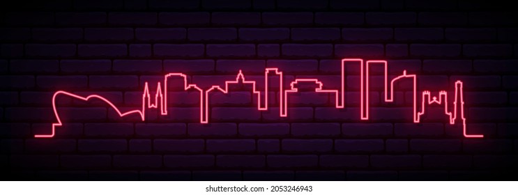 Red neon skyline of Port of Spain. Bright Port of Spain City long banner. Vector illustration.