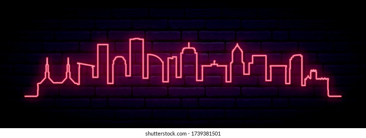 Skyline de neón rojo de la ciudad de Portland. Pancarta larga y brillante en Portland. Ilustración vectorial.