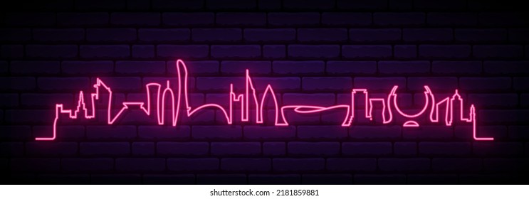 Red neon skyline of Qatar. Bright Qatar Country long banner. Vector illustration.