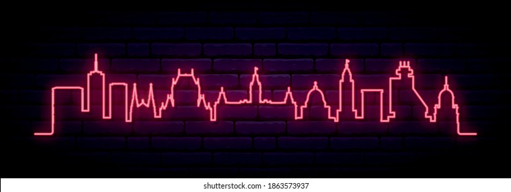 Red neon skyline of Quebec. Bright Quebec City long banner. Vector illustration.