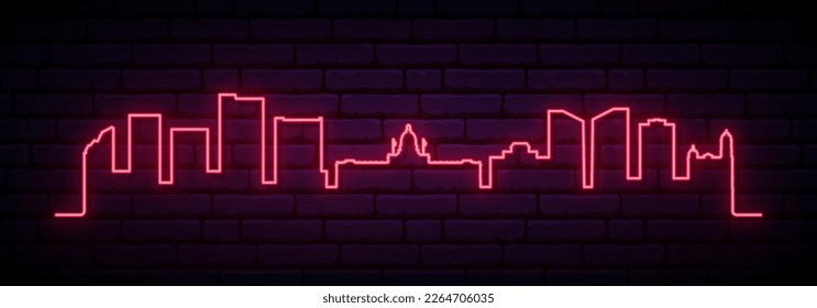 Red neon skyline of Regina. Bright Regina City long banner. Vector illustration.