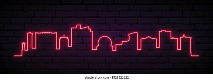 Red neon skyline of Reno City. Bright Reno City long banner. Vector illustration.