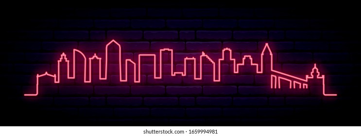 Red neon skyline of San Diego city. Bright San Diego long banner. Vector illustration.