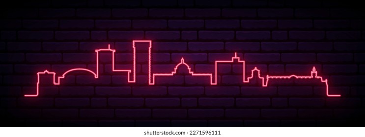 Red neon skyline of San Juan. Bright San Juan, Puerto Rico City long banner. Vector illustration.