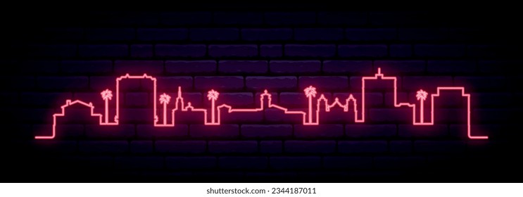 Red neon skyline of Santa Barbara. Bright Santa Barbara, CA long banner. Vector illustration.