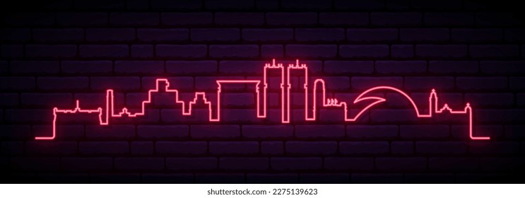 Red neon skyline of Santa Cruz de Tenerife. Bright Santa Cruz de Tenerife, Spain City long banner. Vector illustration.