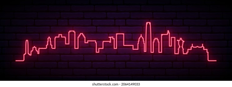 Red neon skyline of Santiago. Bright Santiago City long banner. Vector illustration.
