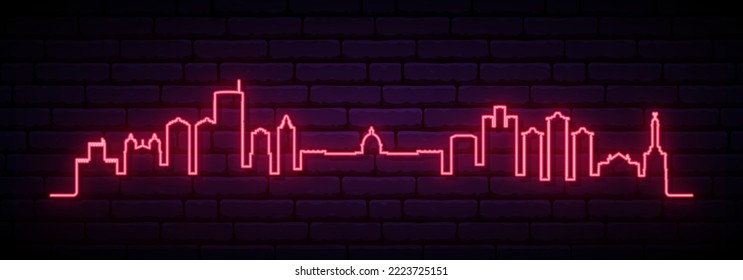 Red neon skyline of Santo Domingo. Bright Santo Domingo City long banner. Vector illustration.