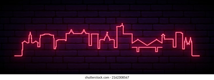 Red neon skyline of Savannah. Bright Savannah City long banner. Vector illustration.