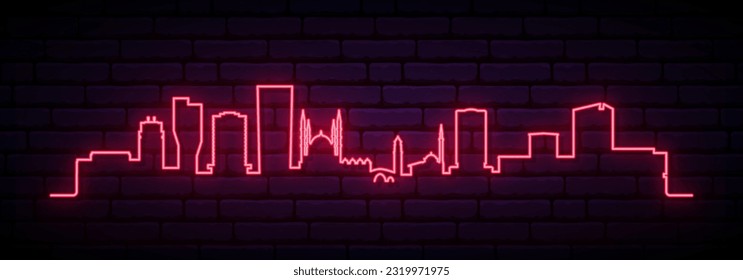 Red neon skyline of Tirana. Bright Tirana long banner. Vector illustration.