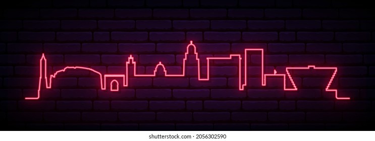 Red neon skyline of Tunis. Bright Tunis City long banner. Vector illustration.