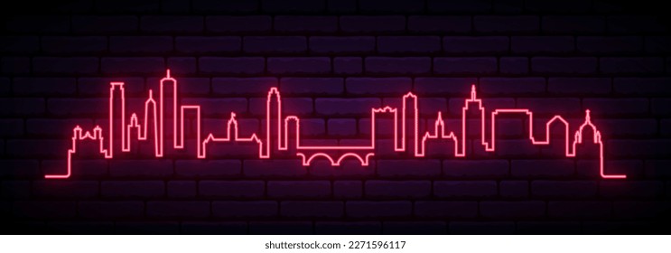 Rote Neonskyline von Zwillingsstädten. Helle zwei Städte, Minnesota lange Banner. Vektorgrafik.