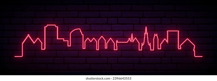 Red neon skyline of Ulm. Bright Ulm, Germany long banner. Vector illustration.