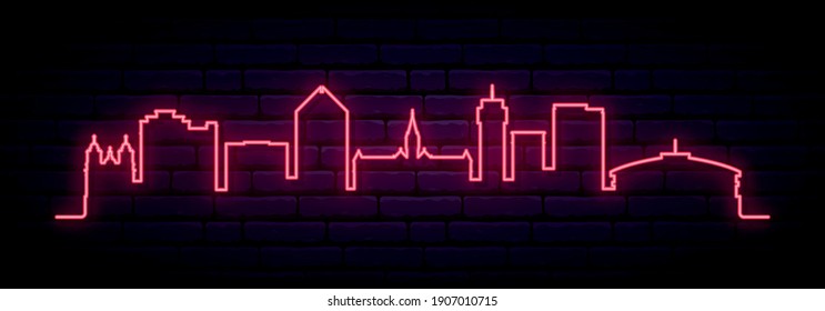 Red neon skyline of Wichita. Bright Wichita City long banner. Vector illustration.
